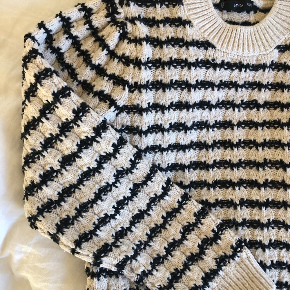 MANGO Cream & Black Striped Knit Sweater size XL